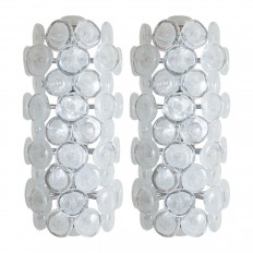 Pair of nickel sconces with white glass disks